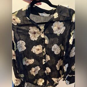 Zara Floral Black Sheer Top